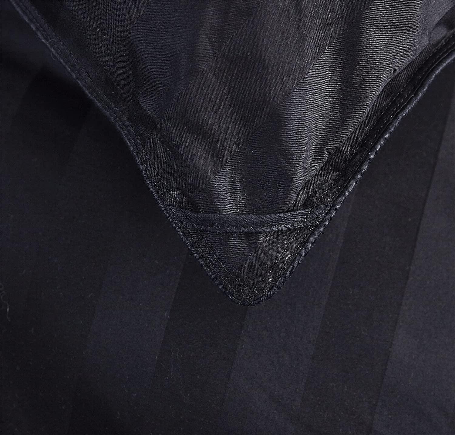 EGYPTIAN BEDDING Luxurious Queen Size Goose Down Feather Fiber Comforter Duvet Insert, Ultra-Soft 100% Egyptian Cotton Cover, 60 oz. Fill Weight, All-Season Black Stripe Comforter