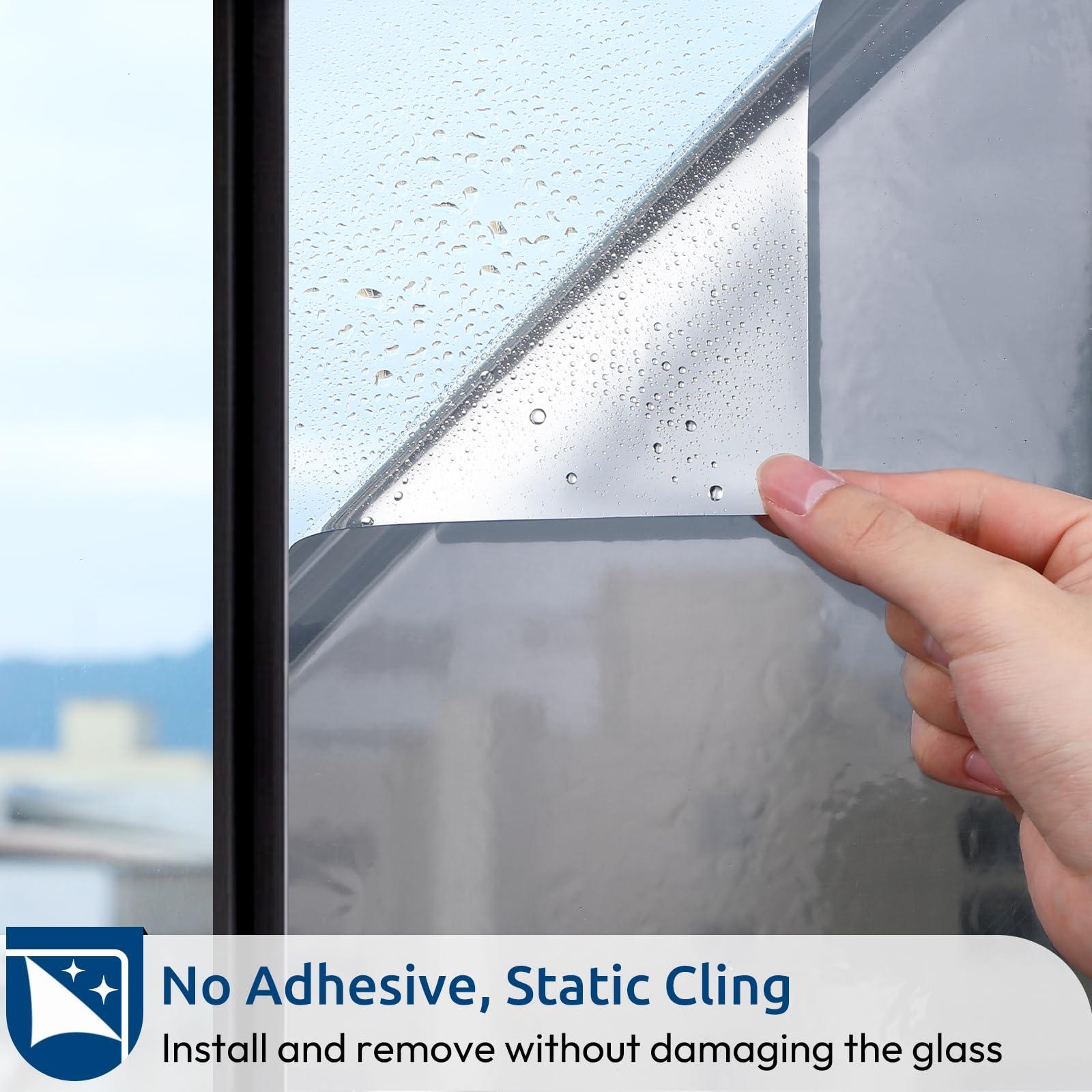 rabbitgoo rabbitgoo Window Privacy Film One Way Window Tint for Home, Removable Reflective Heat Sun Blocking Anti UV Glass Door Covering, Mirror Tinting Film House Office, 35.4 in X 9.8 Feet, Silver