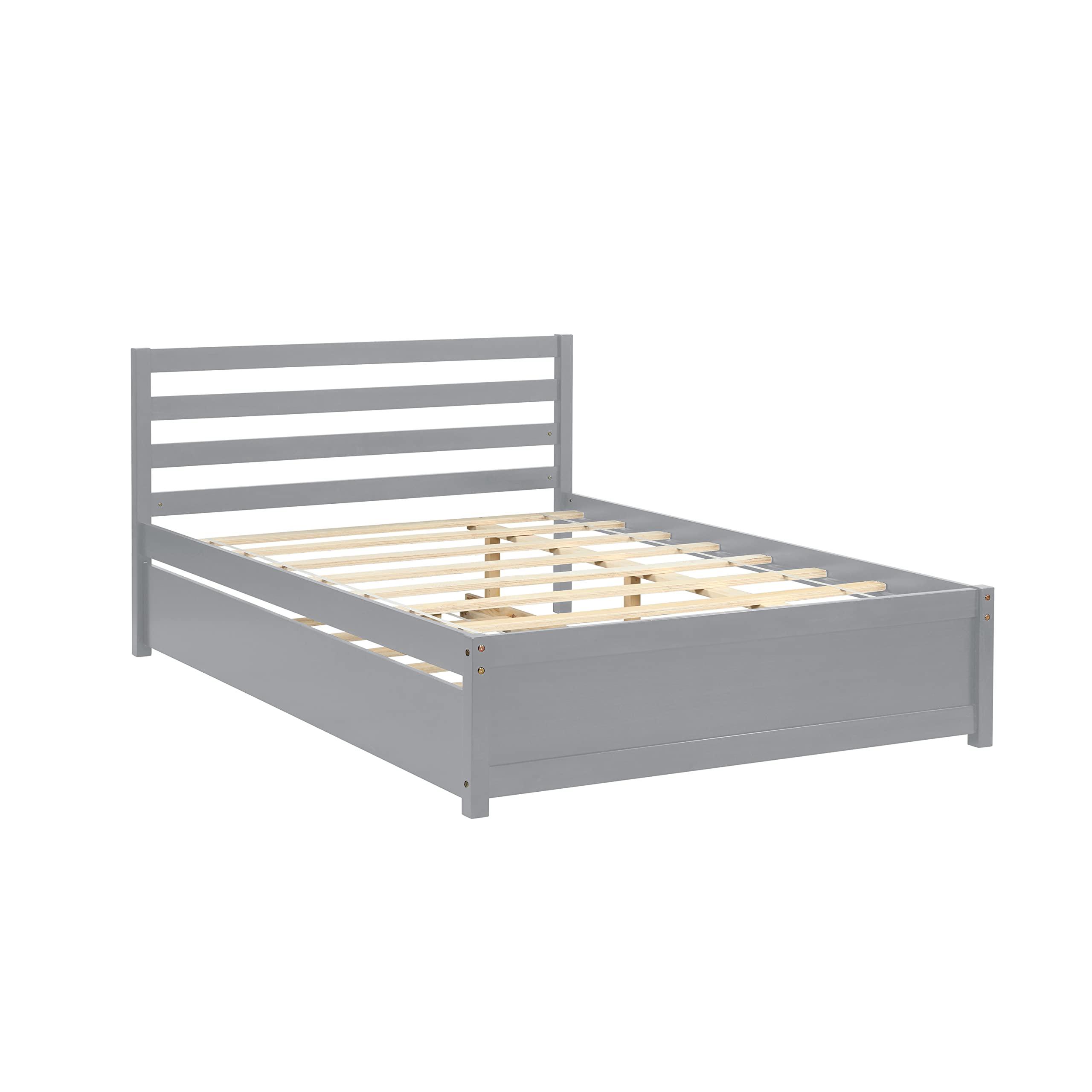 HomSof HomSof Full Size Wood Platform Bed Frame with Headboard and Twin Trundle,Grey