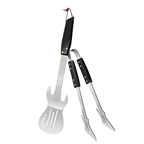 PEPKICN PEPKICN Rock Guitar Style Heavy Duty Stainless Steel 2-Piece Barbecue Tool Set - Spatula & Tongs with Wooden Handle