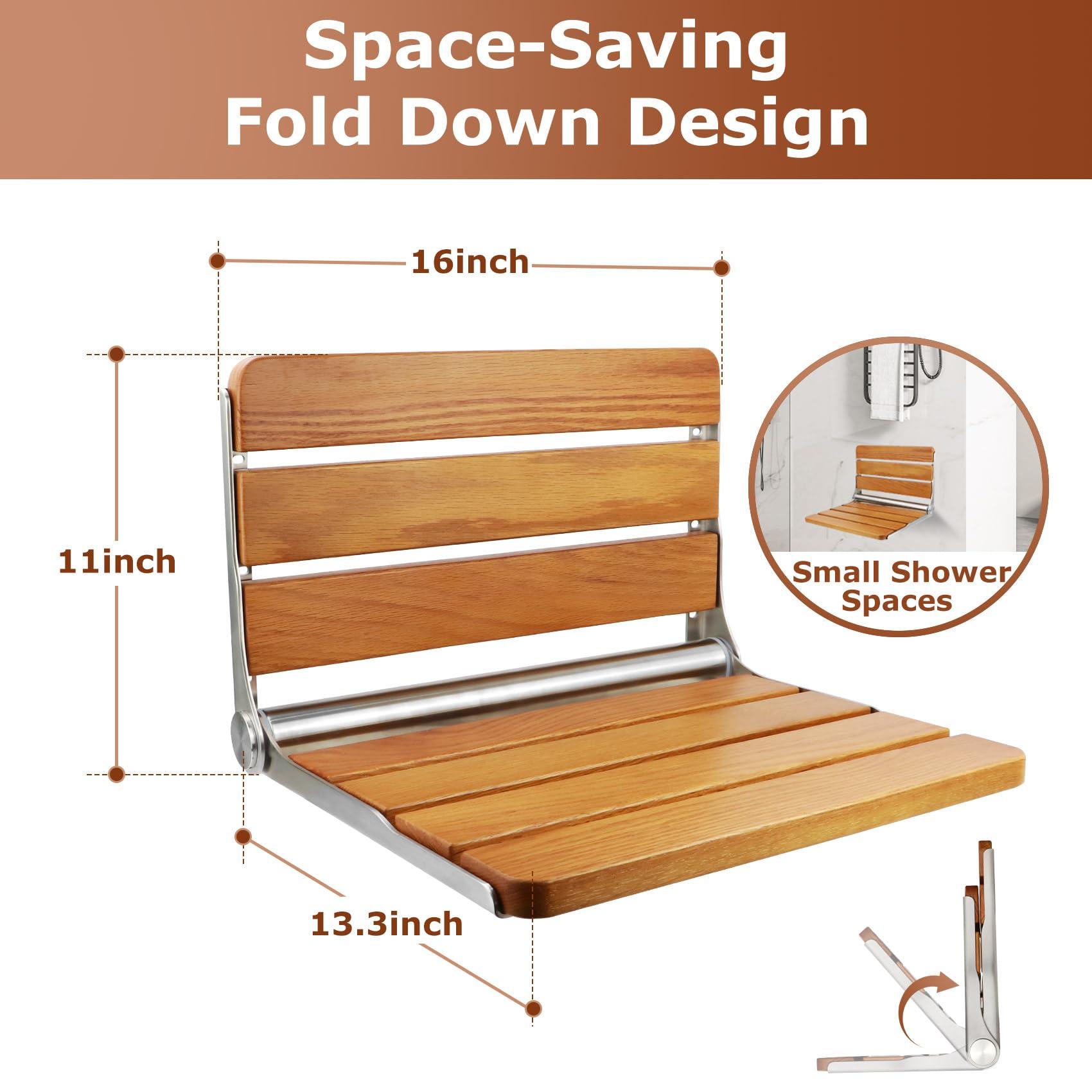 Flngr Folding Teak Shower Seat Wall Mounted,Fold Down Shower Seat,Foldable Shower Bench,Home Care Teak Shower Seat Bench for Inside Shower,Folding Shower Seat Bench,Wall Mount Shower Seat for Christmas