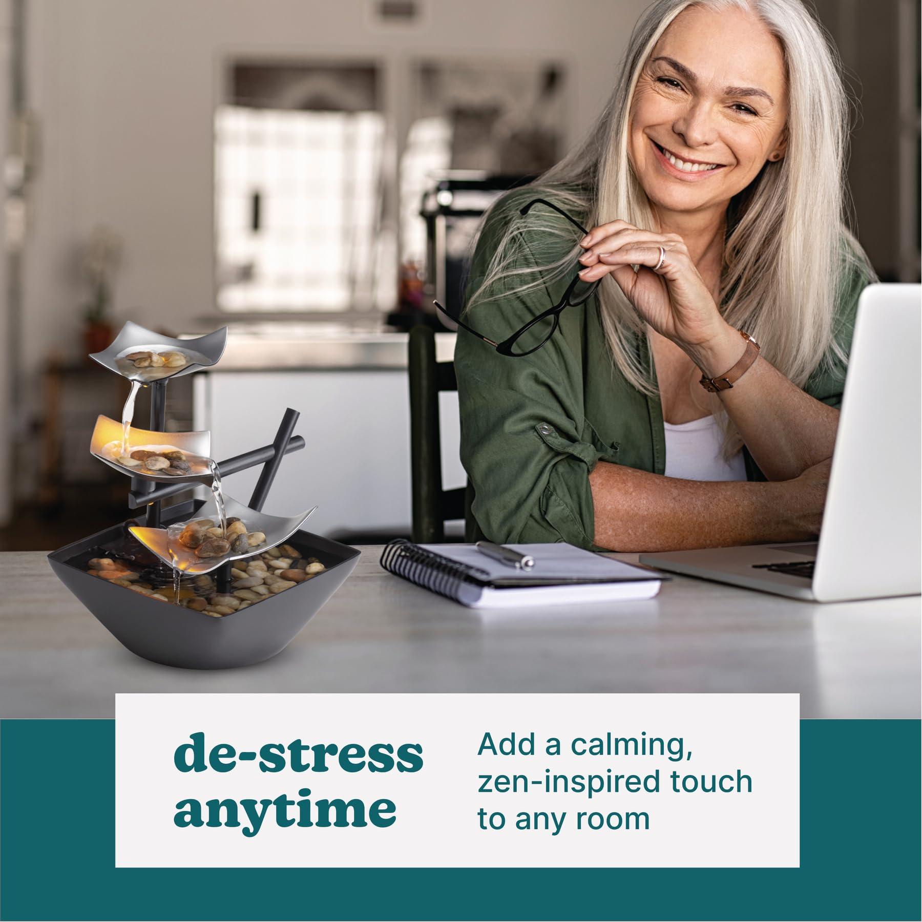 Homedics Homedics Tabletop Water Fountain, Home Dcor Soothing Sound Machine - Automatic Pump, Deep Basin & Natural River Rocks. Indoor Zen Relaxation for Office, Living Room, or Bedroom, 8.25 Tall