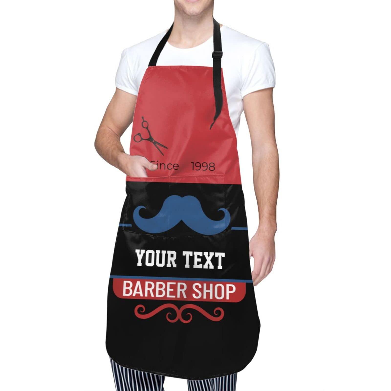 MLIANCEN MLIANCEN Custom Scissors Barber Apron for Men Women, Personalized Photo Logo Text Barbershop Apron with Pockets, Customized Adjustable Bib Apron for Hair Salon Hairdressers