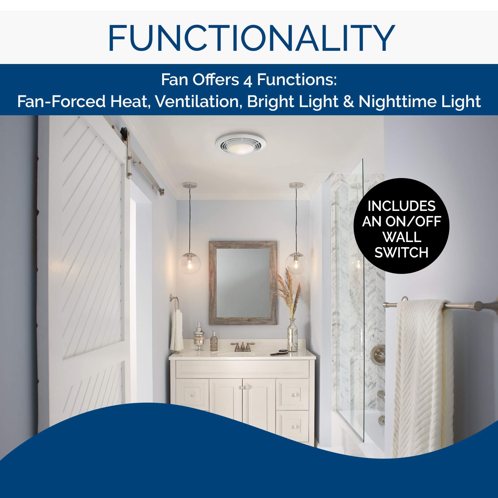 Broan-NuTone Broan-Nutone QT9093WH Heater, Fan, and Light Combo for Bathroom and Home, 4.0 Sones, 1500-Watt Heater and 100-Watt Light, 110 CFM , White, Medium