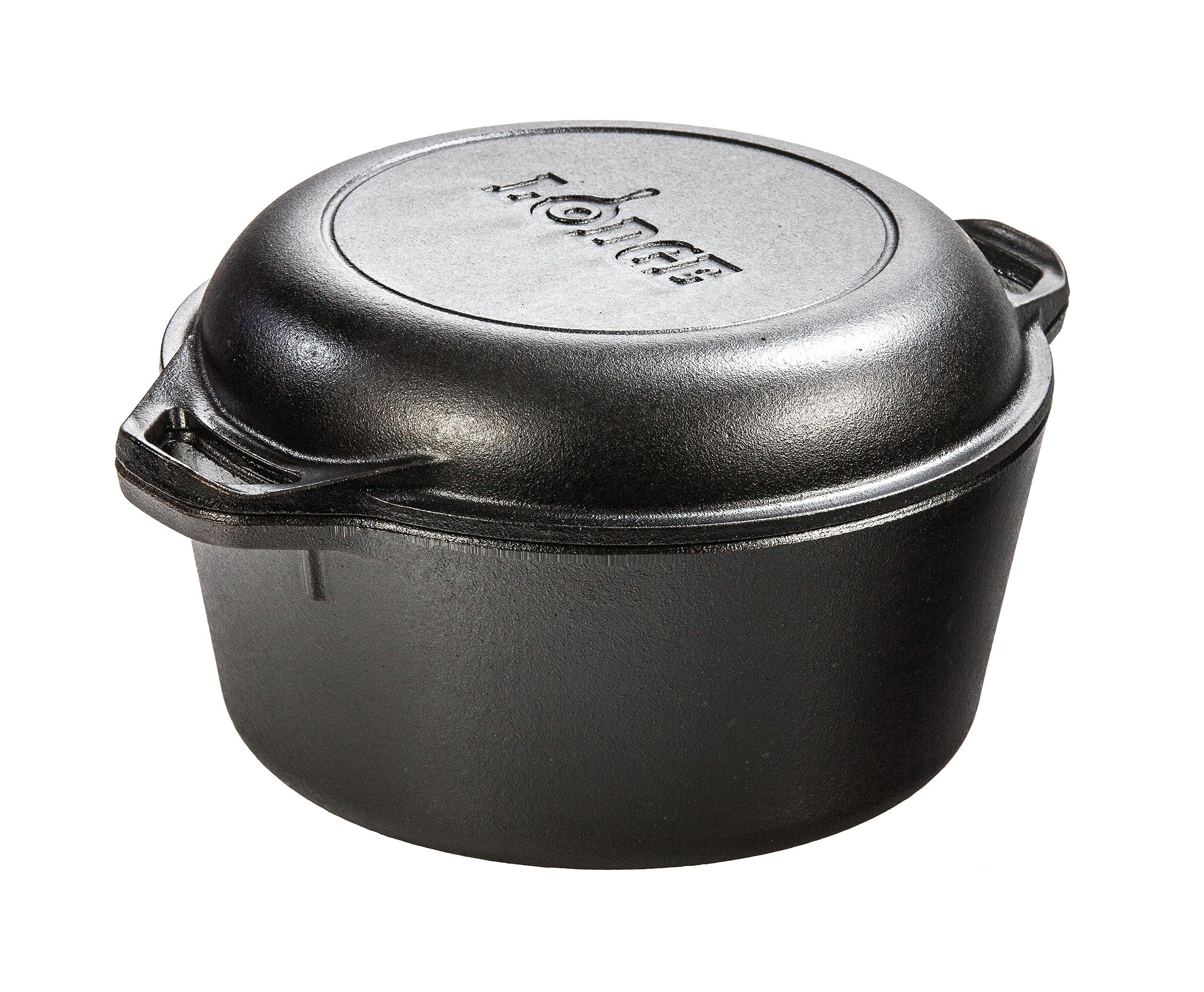 Lodge Lodge Pre-Seasoned Cast Iron Double Dutch Oven With Loop Handles, 5 qt