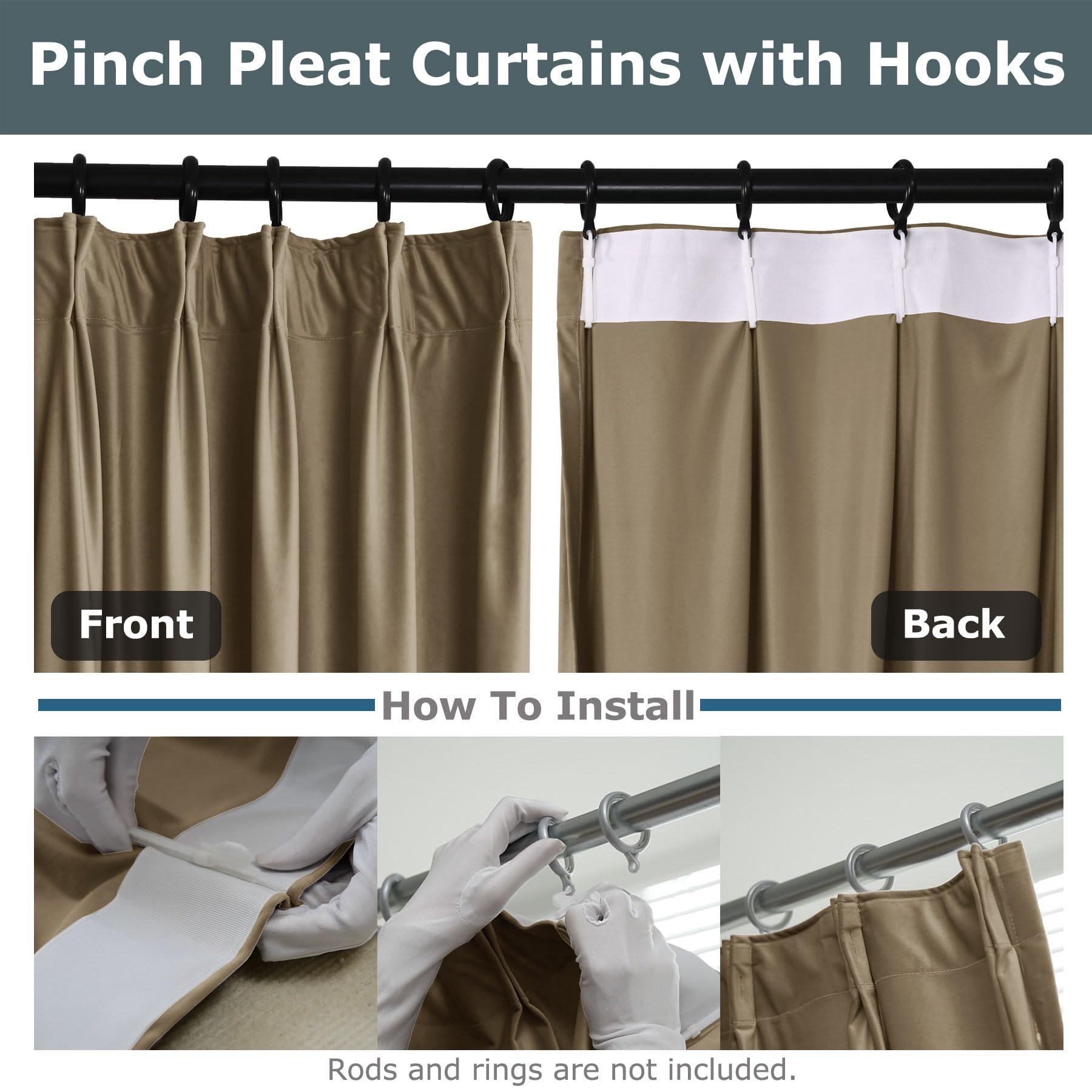 Frelement Frelement Room Darkening Velvet Drapes Pinch Pleat Curtains for Traverse Rod and Track Thermal Insulated Curtains High Windows Loft Bedroom, 50" W x 228" L, 2 Panels, Cornstalk