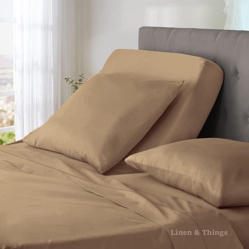 SmartSF Split Head Queen Sheets for Sleep Number Beds - 100% Egyptian Cotton 800 Thread Count, 4Pcs Sheet Set, 18\'\' Deep Pocket - Split Down 39 inches from The top, Taupe Solid