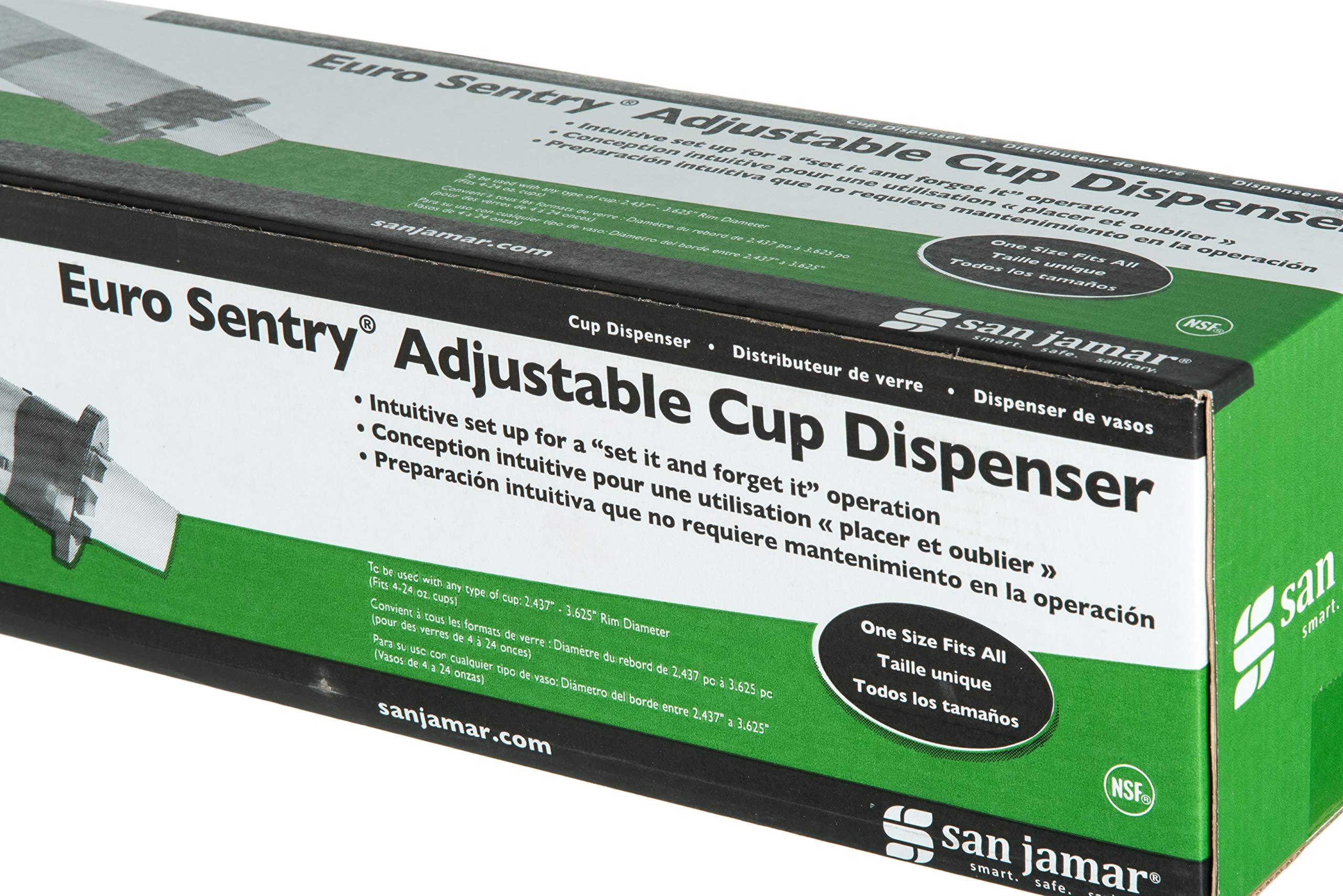 San Jamar San Jamar Euro Sentry In-Counter Cup Dispenser 4-24 Oz Cups with Adjustable Lever for Restaurants, Dining Halls, and Fast Food, Plastic, 23.5 Inches, Blue