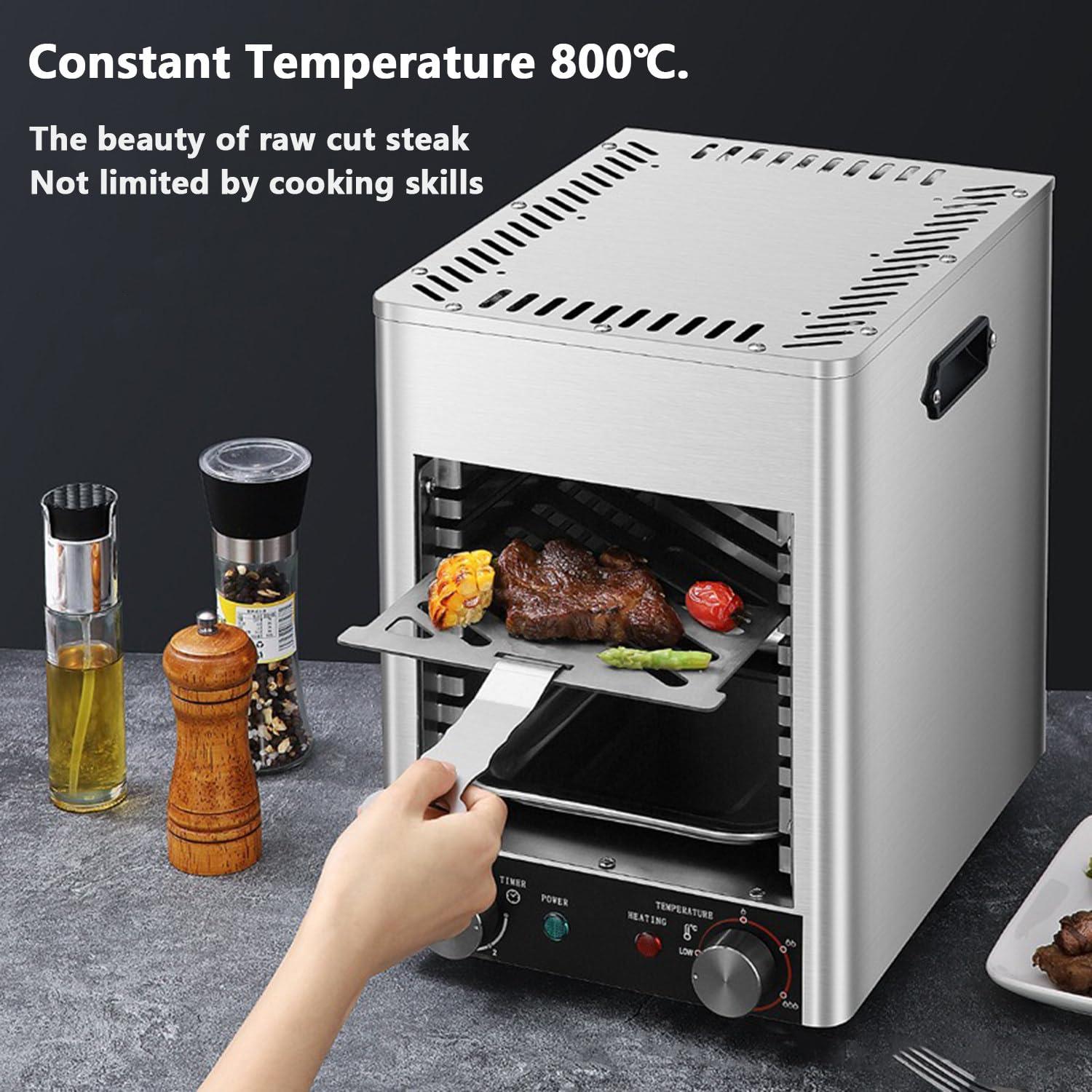 Generic 1700w Electric Steak Broiler,With 10 Grilling Slots,Time and Temperature Adjustable,Maximum Temperature 800,Suitable for Indoor Kitchen