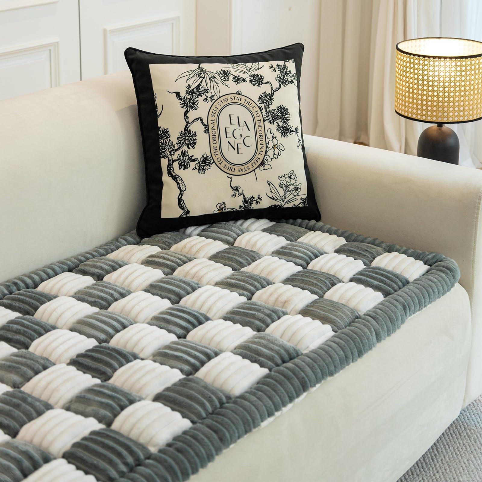 DECHEENG DECHEENG Funny Couch Cover Magic Sofa Cover, Fuzzy Waterproof Couch Cover for Dogs, Plaid Cream-Coloured Large Plaid Square Pet Mat, Bed Couch Cover Tatami Mat