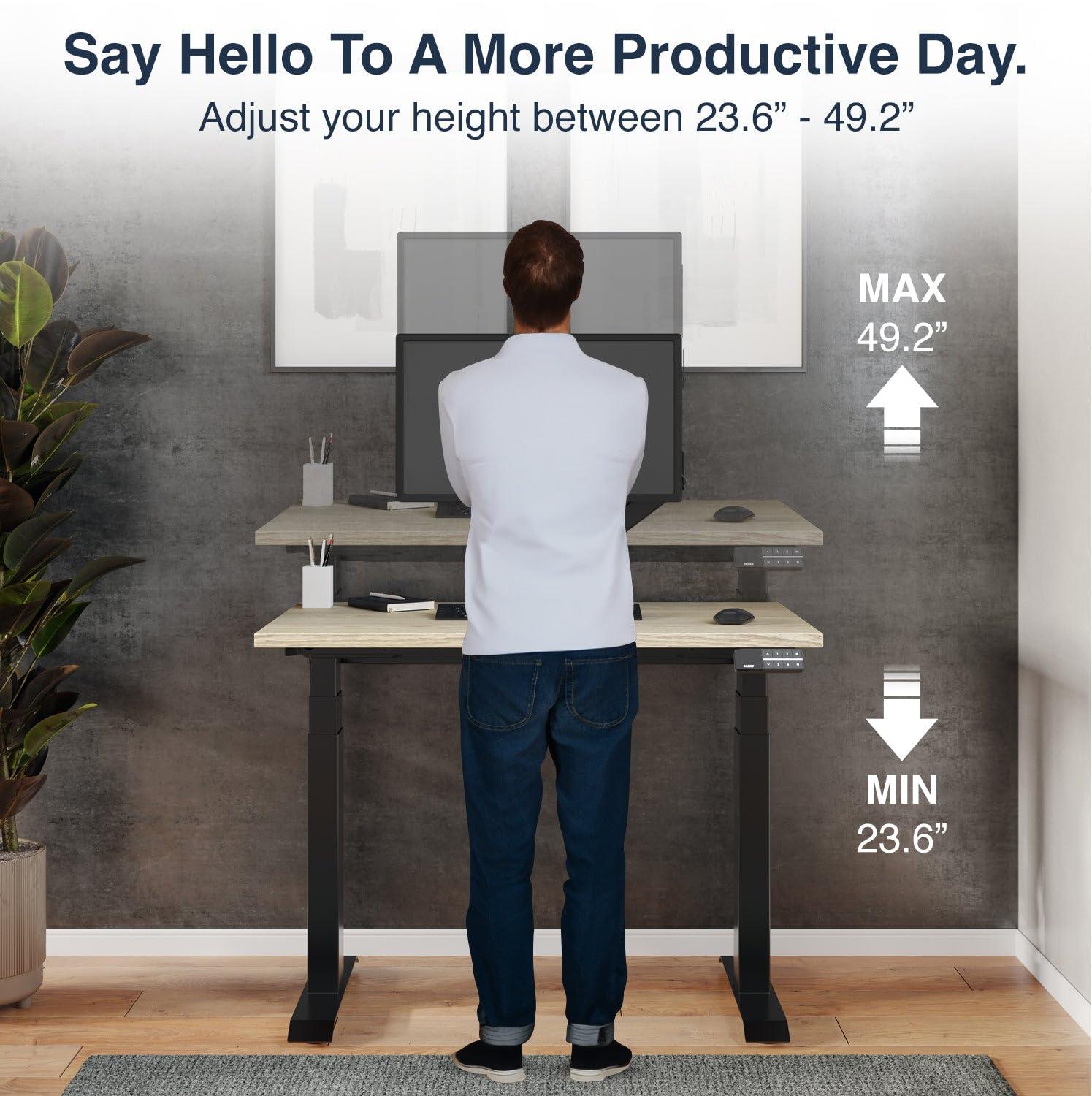 Desky Desky Dual Mini Sit Stand Desk - 32x20'' Electric, Small Standing Desk - Dual Motor, 3 Stage Small Adjustable Desk with 4 Presets - Standup Desk for Home Office - Whole-Piece Top in Black