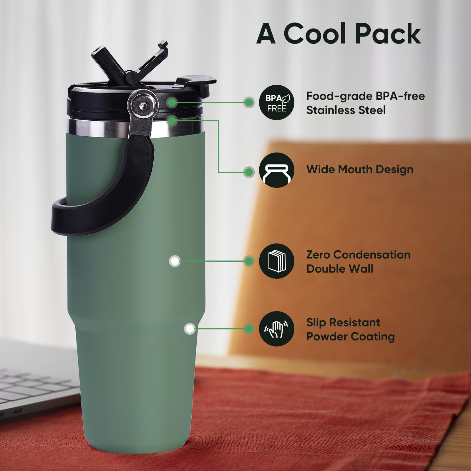 Soview Tumbler with Straw and Lid Handle, 30oz Stainless Steel Coffee Mug, Travel Mug Vacuum Insulated Coffee Cup, Leak Proof Double Wall Insulated Coffee Car Cup for Hot Iced Drinks Gift for Men Women