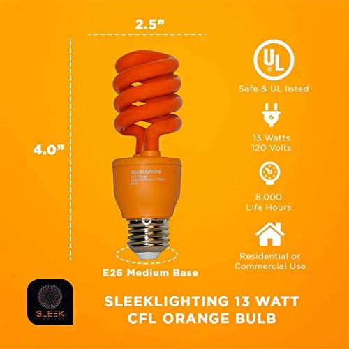 SLEEKLIGHTING SLEEKLIGHTING 13 Watt Orange Spiral CFL Light Bulb - UL Approved- General Purpose Spiral CFL Orange Light Bulbs - 120 Volt, E26 Medium Base. (Pack of 4)