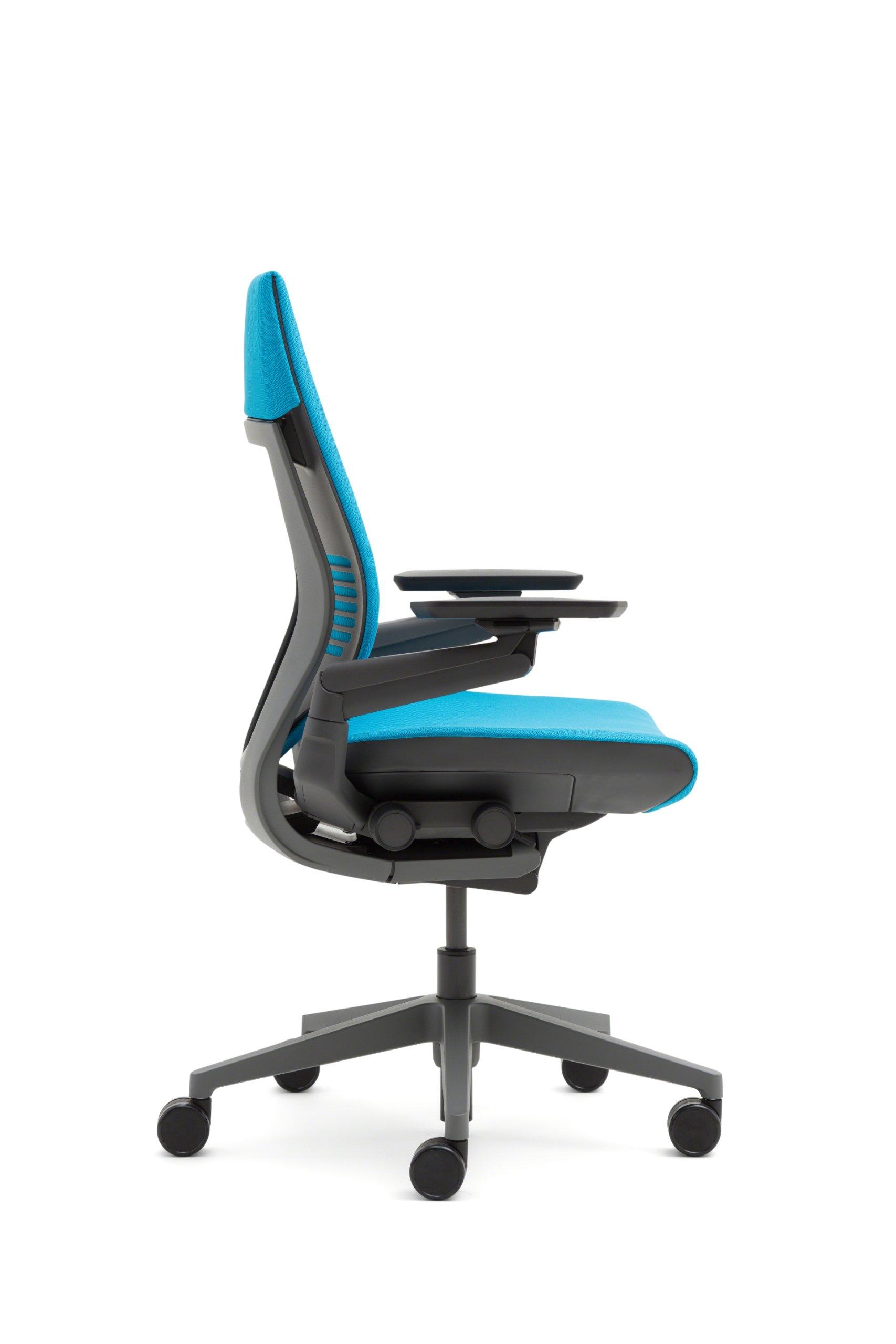 Steelcase Steelcase Gesture Office Chair - Cogent: Connect Blue Jay Fabric, High Seat Height, Wrapped Back, Light on Dark Frame, Polished Aluminum Base, Lumbar Support