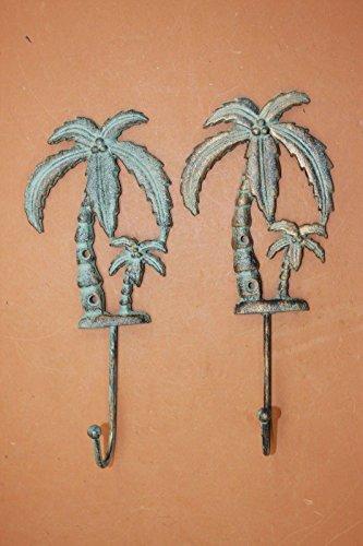 Cast Iron Decor Tropical Bath Decor Palm Tree Bath Towel Hook Cast Iron Bronze-Look, 9 1/2\", Set of 10