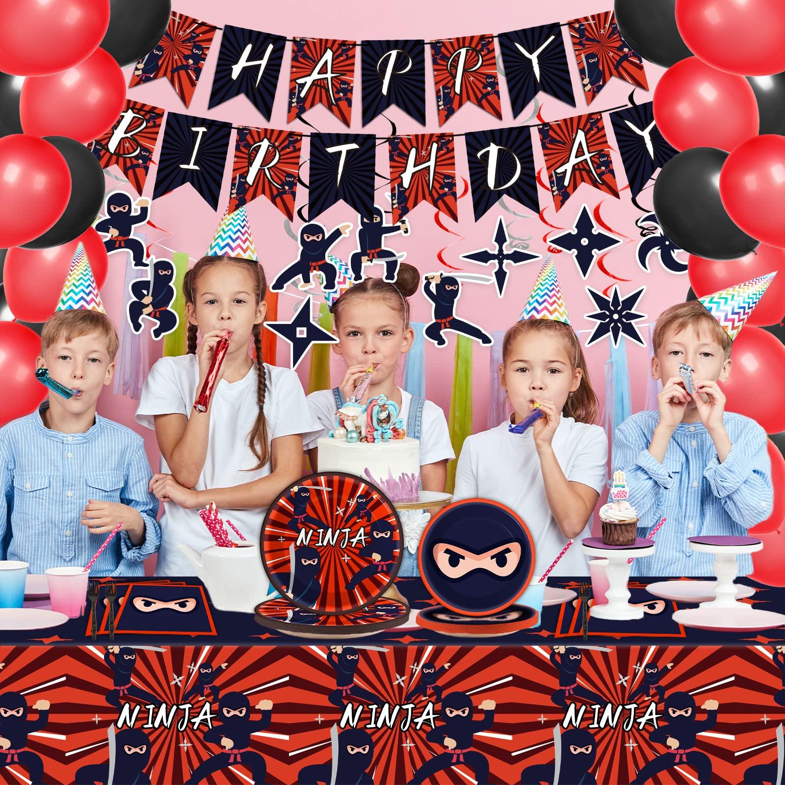 Tevxj 162 Pcs Ninja Birthday Party Decoration Set Ninja Warrior Party Supplies Kit Includes Ninja Master Tableware Tablecloth Hanging Banners Foil Swirls Cutouts Balloons for Kids Boys Karate Party Favors