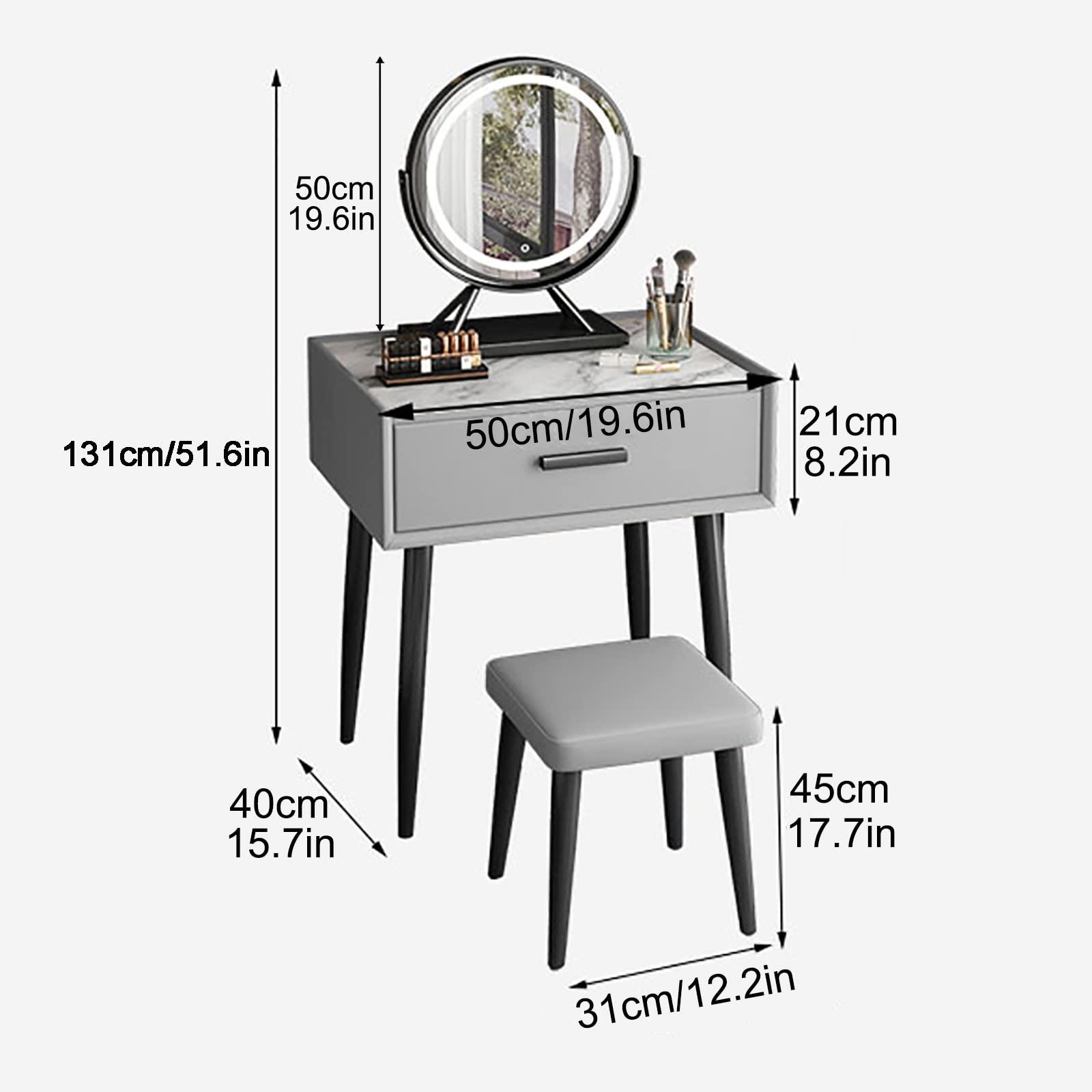 REALN REALN Vanity Table Set with Adjustable Brightness Mirror and Cushioned Stool, Dressing Table Vanity Makeup Table with Large Drawer for Women,Little Girls (Color : Gray, Size : 50cm)