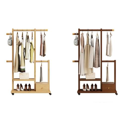 Diodceraic Clothes Organizer Stand On Wheels,entryway Coat Rack With Storage,Garment Racks For Hanging Clothes,bamboo Rolling Garment Rack,Multifunction Entry-way Coat Racks Stand For Bedroom Entryway(Color:Brow