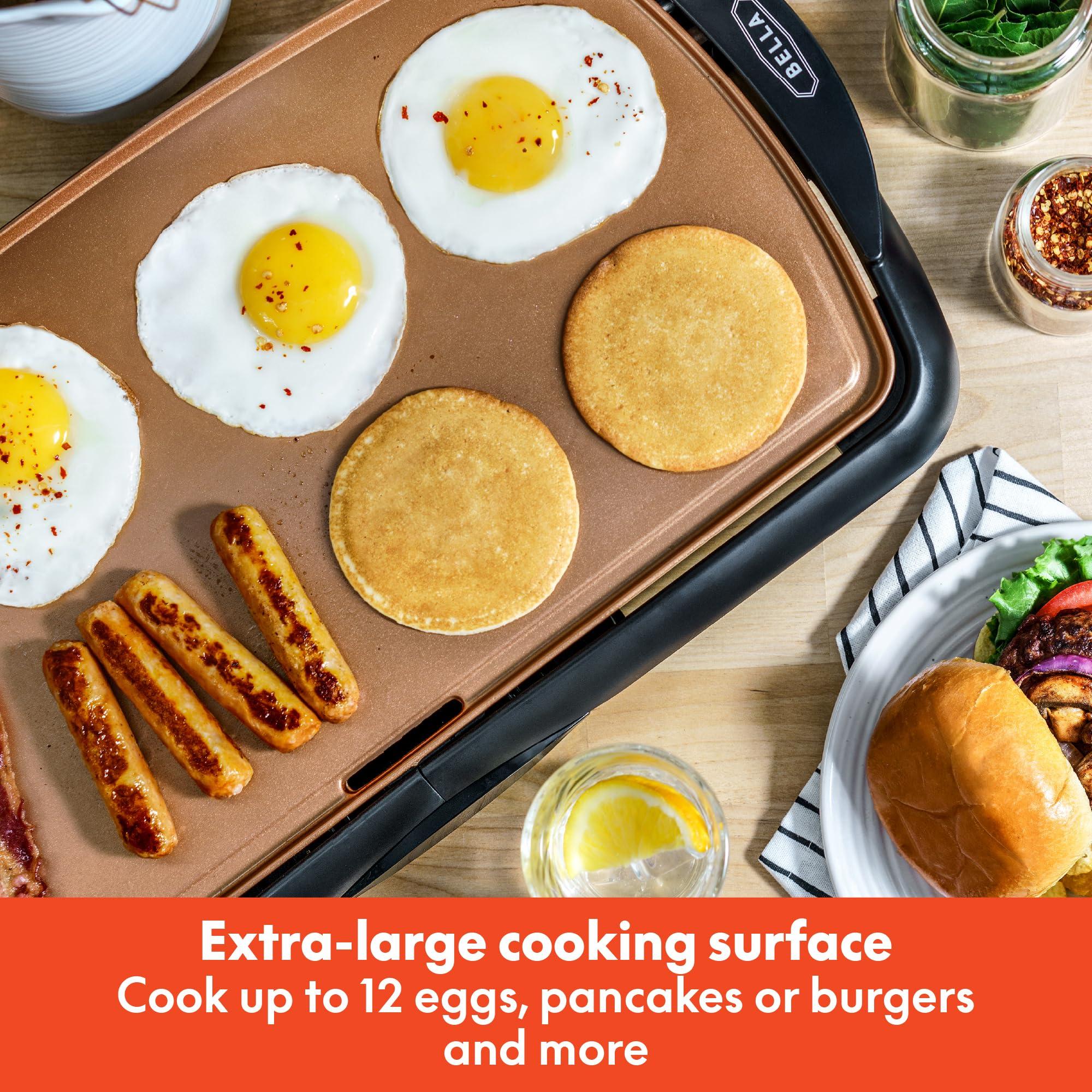 BELLA BELLA Electric Ceramic Titanium Griddle, Make 10 Eggs At Once, Healthy-Eco Non-stick Coating, Hassle-Free Clean Up, Large Submersible Cooking Surface, 10.5" x 20", Copper/Black