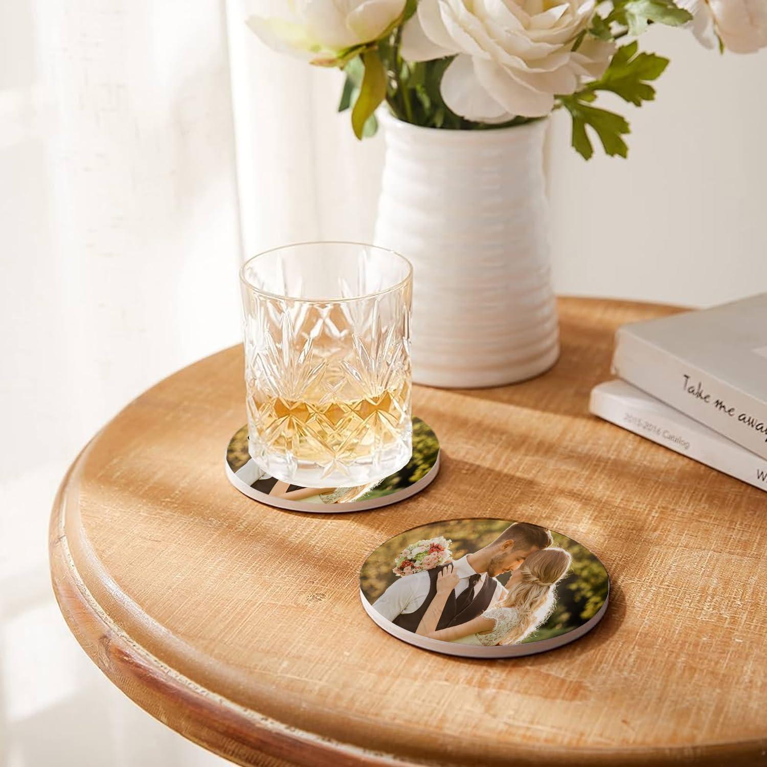 POKEHAND Custom Coasters, Personalized Ceramic Coasters for Crafts, Customized Drink Coasters with Your Photo, Text and Logo, for Weddings, Bars, Homes, Offices
