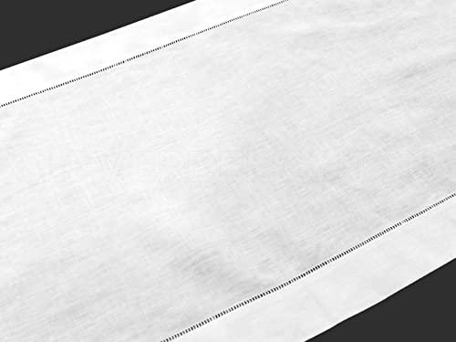 CleverDelights CleverDelights White Hemstitch Table Runner - 16\" x 120\" - 55/45 Linen Cotton Blend