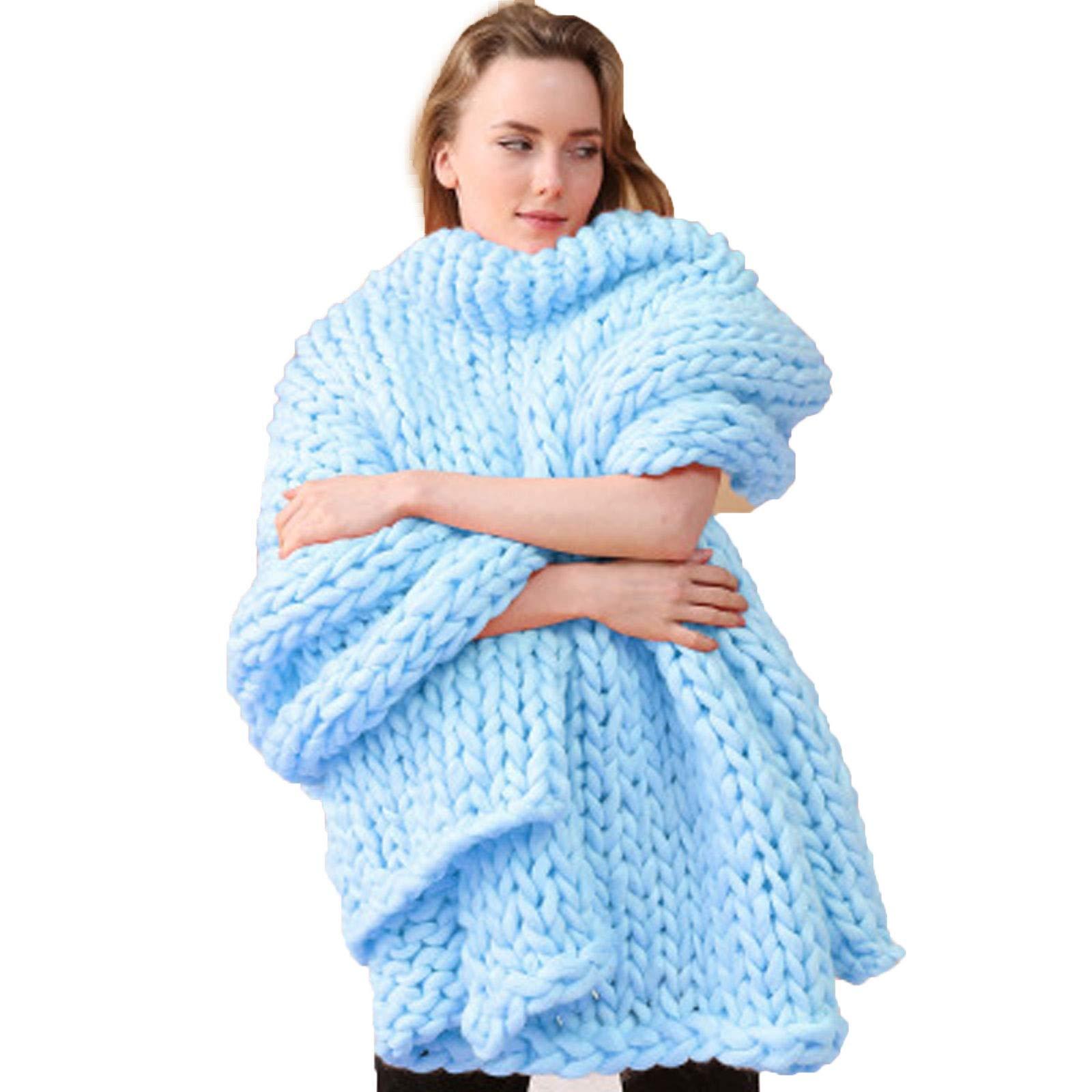 XFYJR XFYJR Luxury Chunky Knit Bed Blanket Large Size Knitted Throw Blanket Warm Soft Cozy Bulky Blankets for Cuddling Up in Bed, CouchSofa Decorative (Color : Blue, Size : 100x200cm (40x79inch))