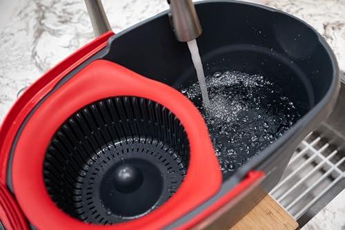 O-Cedar O-Cedar Easywring Microfiber Spin Mop & Bucket Floor Cleaning System with 1 Extra Refill,Red / Gray