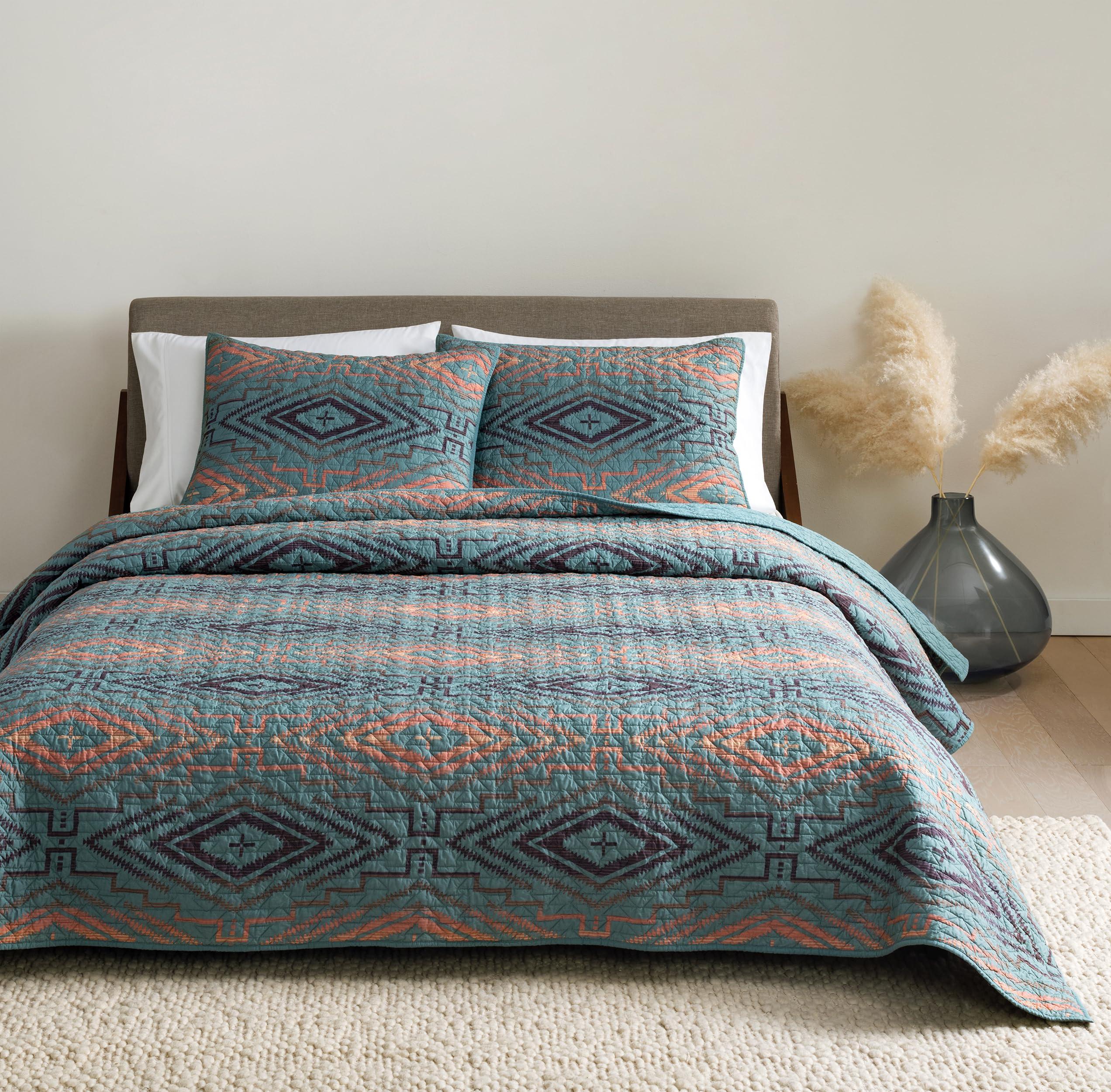 Pendleton PENDLETON 21730 Sunset Queen Comforter Sets, Cross Stitched Coverlet Set, Soft Printed Cotton Bedding Rustic Home Dcor, Full/Queen, Balsam Multi