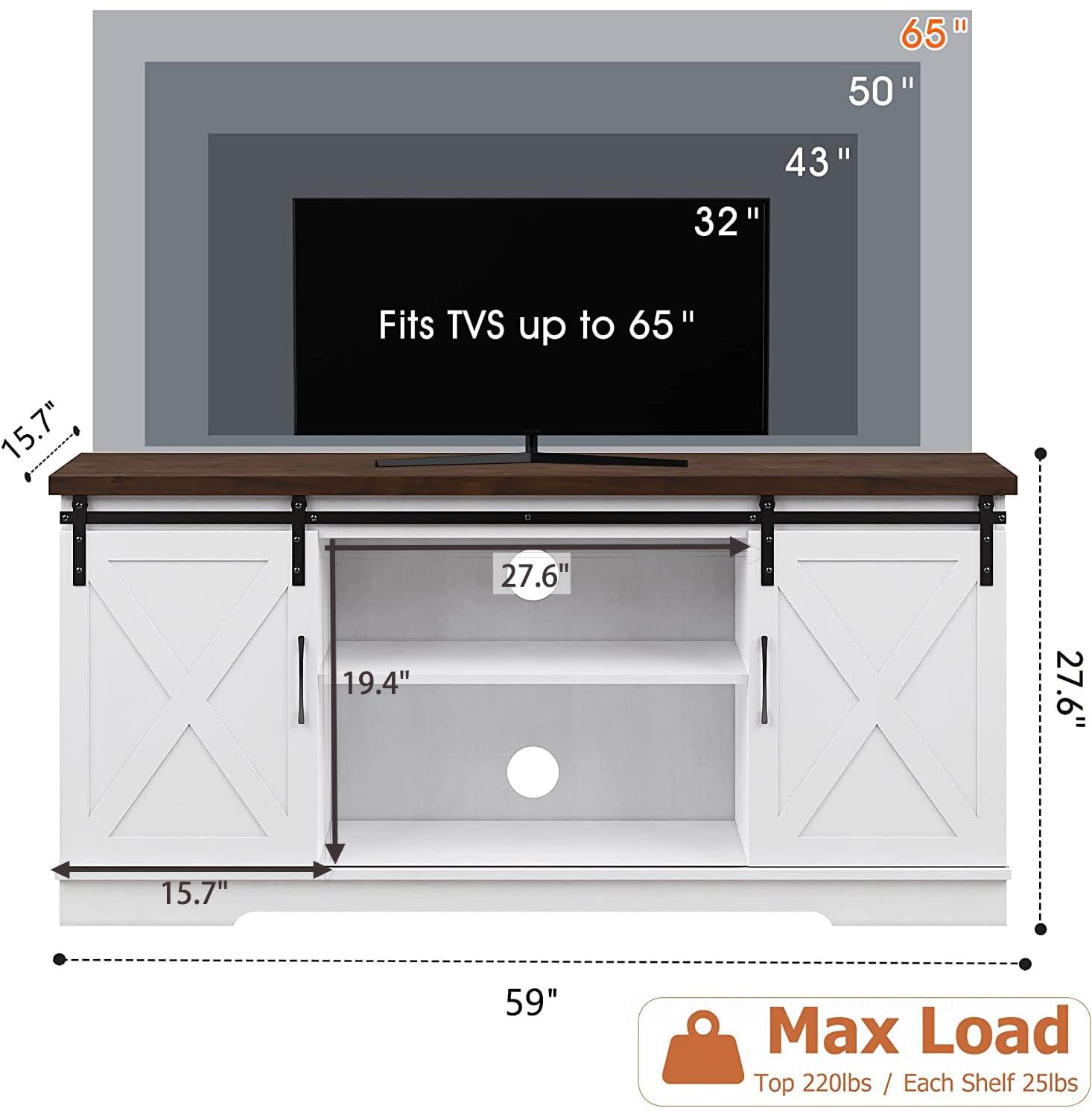IDEALHOUSE IDEALHOUSE Farmhouse TV Stand, Entertainment Center for 65 Inch TV Media Console Cabinet, Barn Doors TV Stand with Storage and Shelves, Modern TV Console Table Furniture for Livingroom (White)
