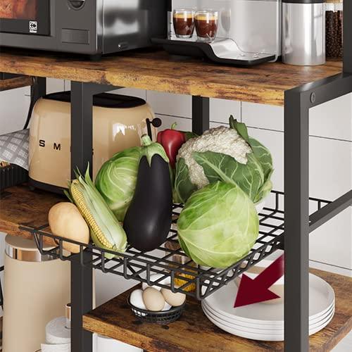 GarveeHome GarveeHome Microwave Stand Bakers Rack with Power Outlet, Kitchen Baker Rack with Wire Basket, 6-Tier Large Freestanding Utility Storage Shelf for Kitchen Dining Living Room, Rustic Brown