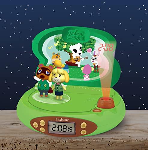 LEXiBOOK LEXIBOOK Nintendo-Animal Crossing Projector Alarm Clock for Kids-with Night Light and Time Projection to The Ceiling, Sound Effects, Boys, Girls, Green