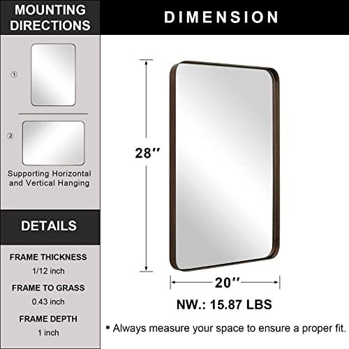 ANDY STAR ANDY STAR Wall Mirror for Bathroom, 20x28Brushed Bronze Bathroom Mirror, Rounded Rectangle Mirror in Premium Stainless Steel Metal Frame Hangs Horizontal Or Vertical