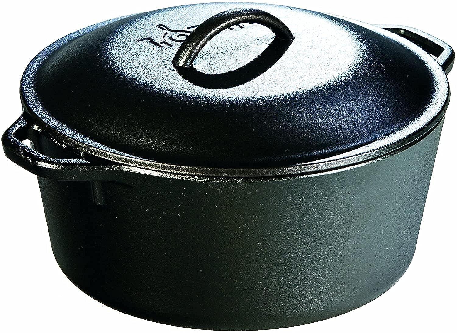 Lodge Lodge L8DOLKPLT Cast Iron Dutch Oven with Dual Handles, Pre-Seasoned, 5-Quart