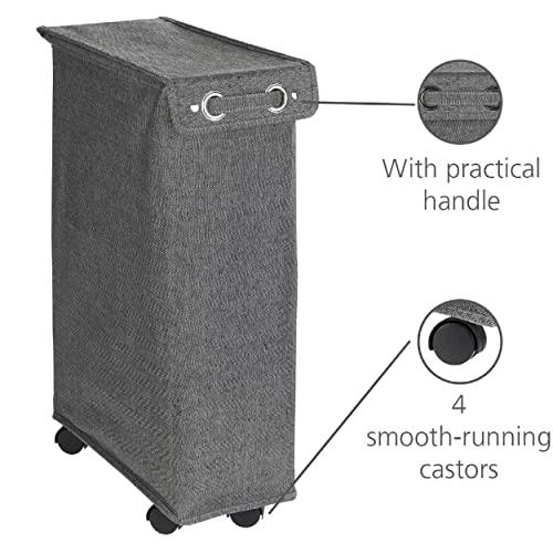 WENKO WENKO Slim Laundry Basket with Wheels, Thin Laundry Hamper, Rolling Laundry Bin with Lid, Space Saving Narrow Laundry Hamper for dirty Clothes Storage, 23.6 x 15.8 x 7.3 in, Gray