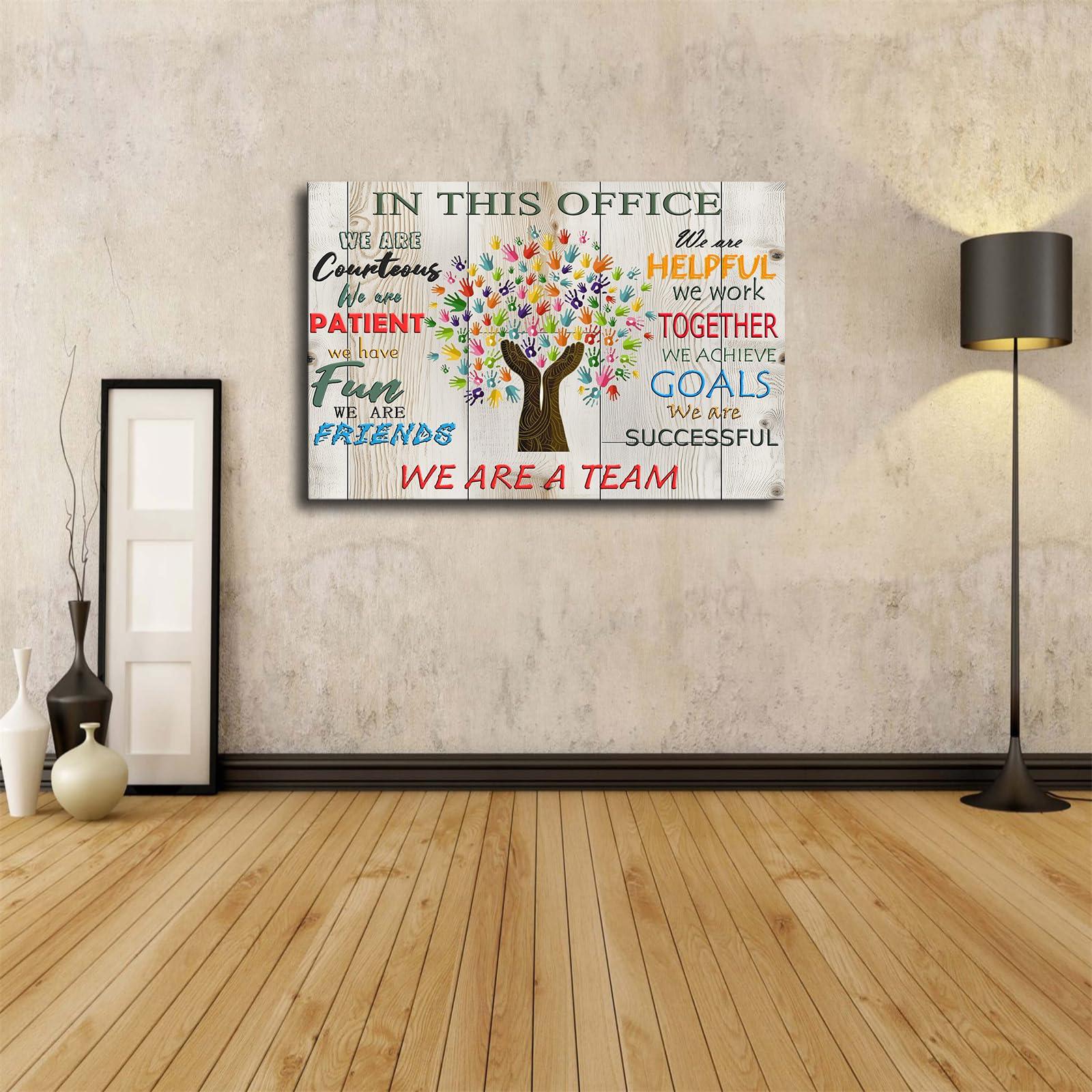 BaydoG BaydoG In This Office We Are A Team Saying - Teamwork Inspiration Motivational Poster Modern High Definition Aesthetic Holiday Gift Home Wall Art Canvas Painting Decoration (Framed,1624inch)