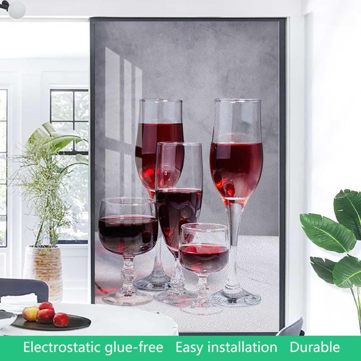 Generic Window Privacy Film See Out Not in One Way, Sun Blocking Anti UV Window Sticker Heat Insulation Glass Film Self-Adhesive Mirror Film Grapes Bottles and Glasses 23.6Wx59L-inch
