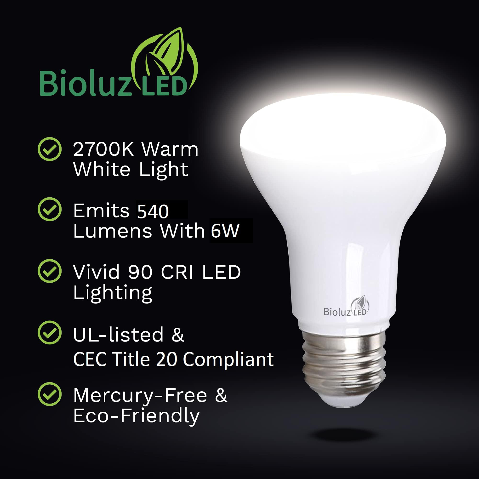 Bioluz LED Bioluz LED Light Bulb BR20 Light Bulbs 2700K Bright Warm White LED Bulbs 6W=50W Replacement 90 CRI 540 Lumen Indoor/Outdoor UL Listed CEC Title 20 Compliant Home Decor LED Lights for Bedroom - 20 Pack