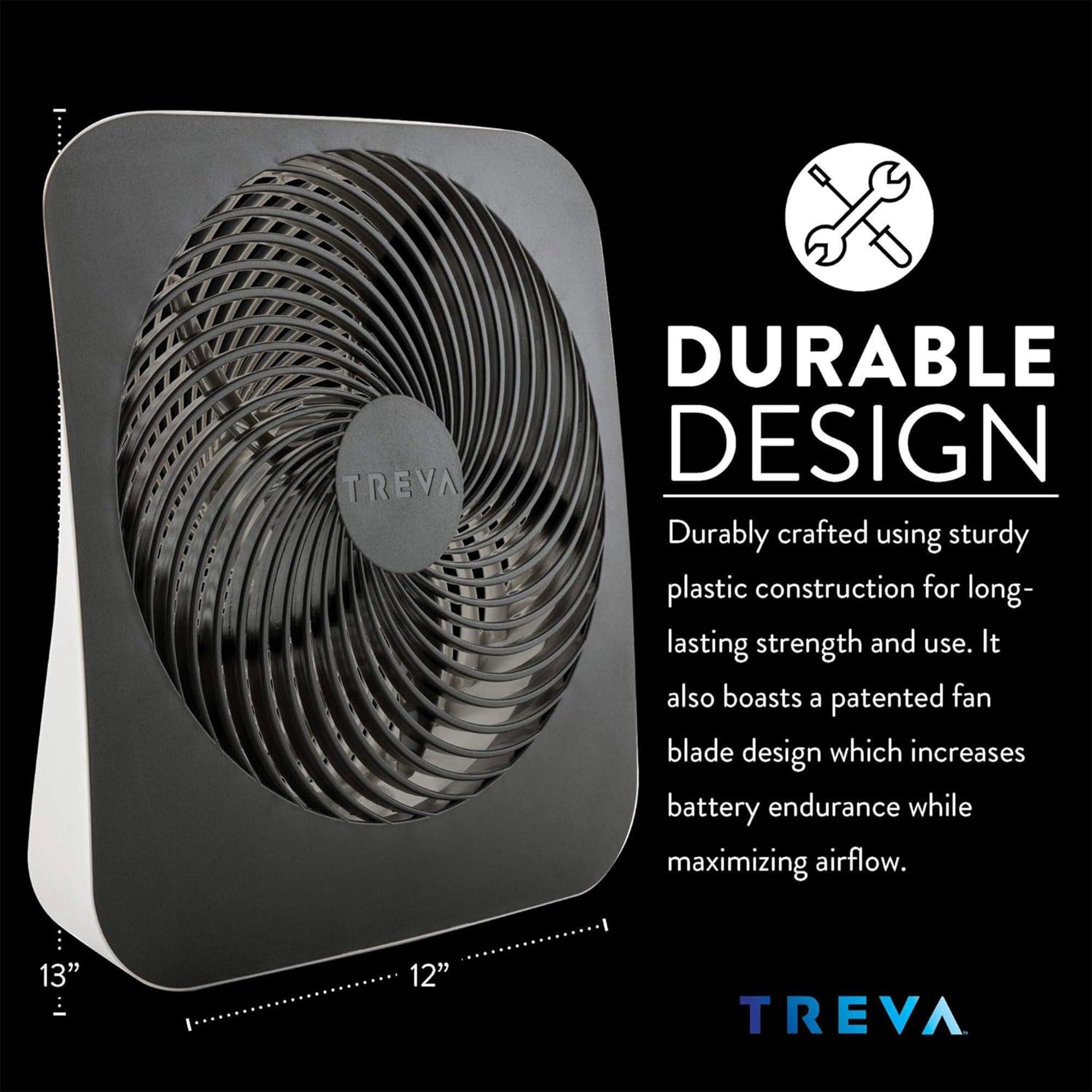 Treva Treva 10-Inch Portable Fan, Powered by Battery and/or AC Adapter - Desk Fan Air Circulating with 2 Cooling Speeds for Personal and Travel Use (Black)