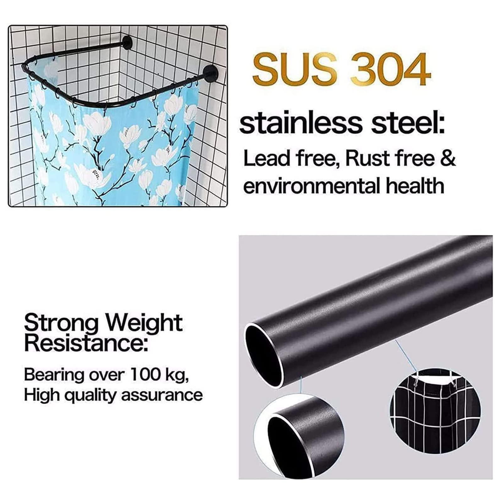ZARBAILRE ZARBAILRE U-Shaped Curved Shower Rods 474747inch, Non Slip Shower Curtain Rods Premium Stainless Steel, Rustproof Shower Pole for Bathroom Shower Stall, RV, Windows, Closet