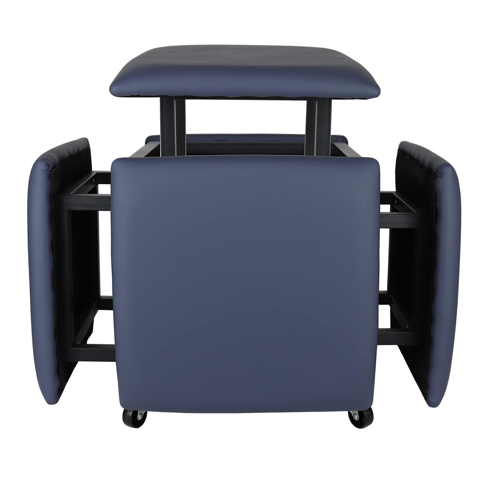 LUGSHIREE LUGSHIREE 5 in 1 Nesting Ottoman Cube Chair, Stackable Stools, Leather Square Ottoman Bench, Foot Stool with Wheels for Living Room,Dining Room 15.75x15.75x16.54 inches