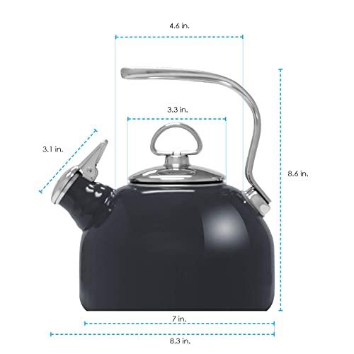 Chantal Chantal Classic Teakettle, 1.8 QT, Enamel On Steel, 2-Tone Harmonica Whistle, Rapid Boil and Even Heating (Onyx)
