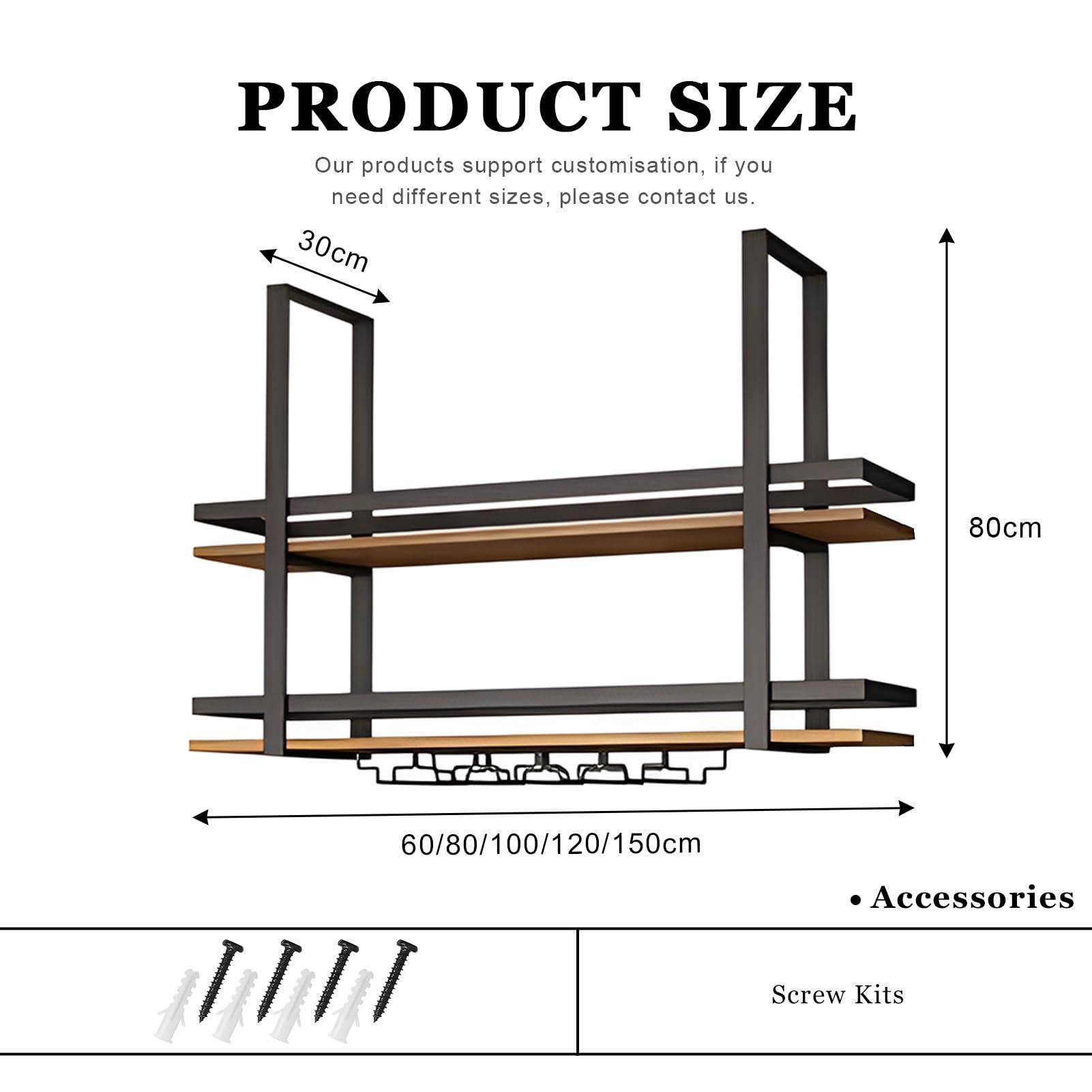 Yopappol Yopappol Ceiling-Mount Shelf, Hanging Wine Bottle Holder Plant Stand Decorative Display Storage Rack, Metal Floating Shelves for Restaurant, Kitchen, Bar - Easy to Install (Size : 60x30x80cm)