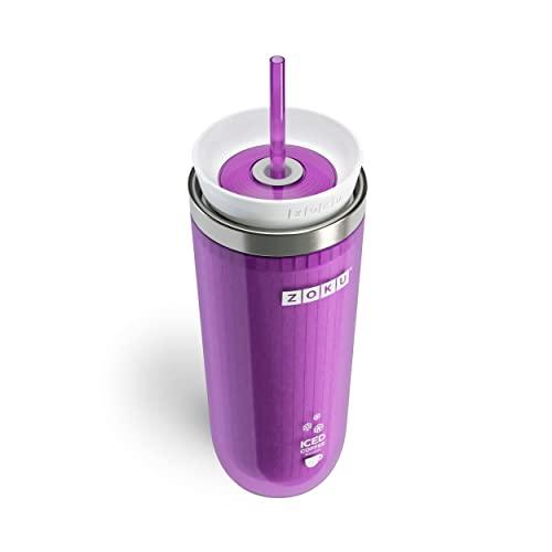 ZOKU ZOKU Instant Iced Coffee Maker, Reusable Beverage Chiller Cools Hot Beverages in Minutes Without Dilution, Portable 11-ounce Tumbler With Spill-resistant Lid and Straw, Purple