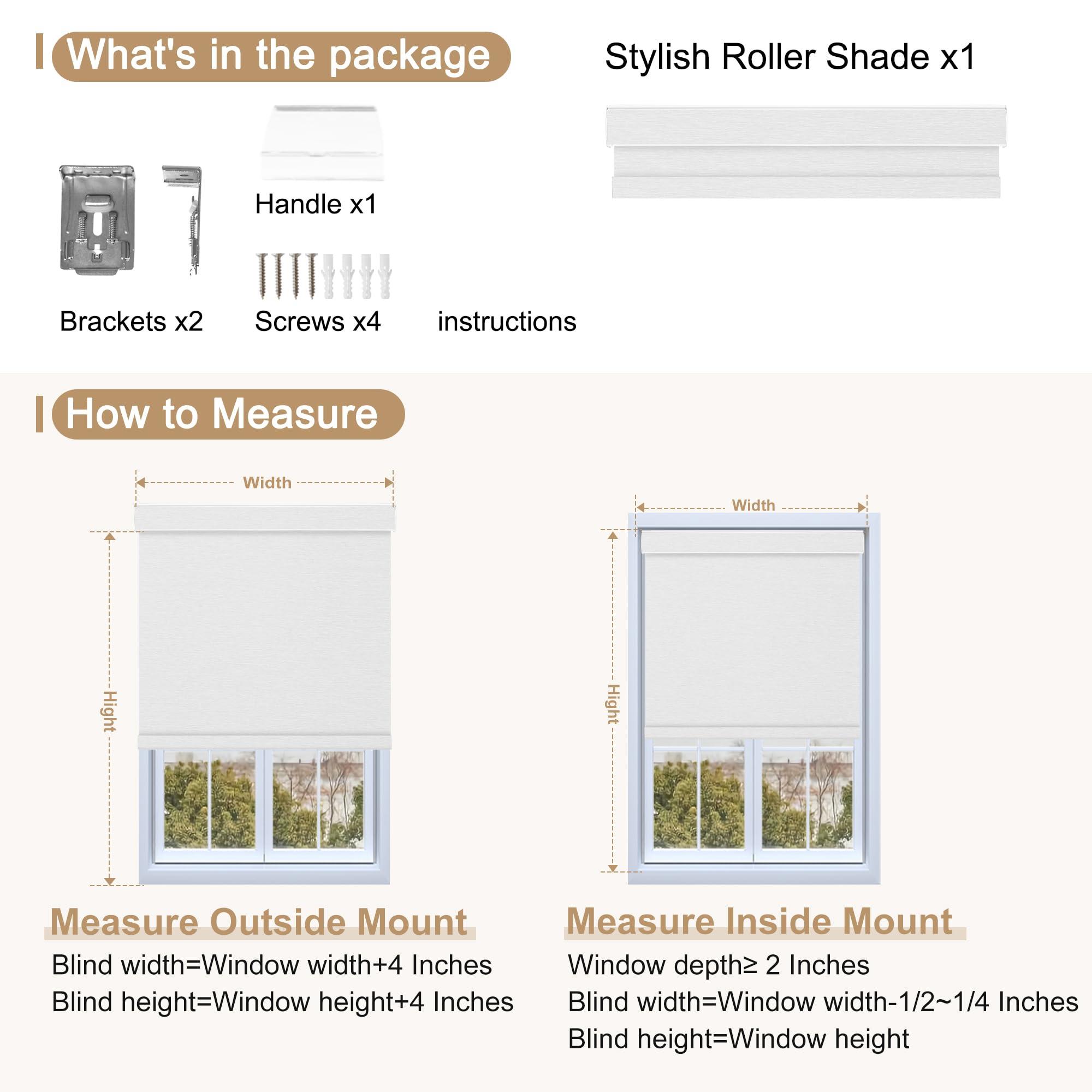 Sulugood Sulugood,Blackout Roller Shades for Windows,Free-Stop Cordless Roller Blinds with Cassette Valance,Striped Jacquard Window Shades for Bedroom,Thermal Insulated Fabric,White Stripes,53" W x 60" H