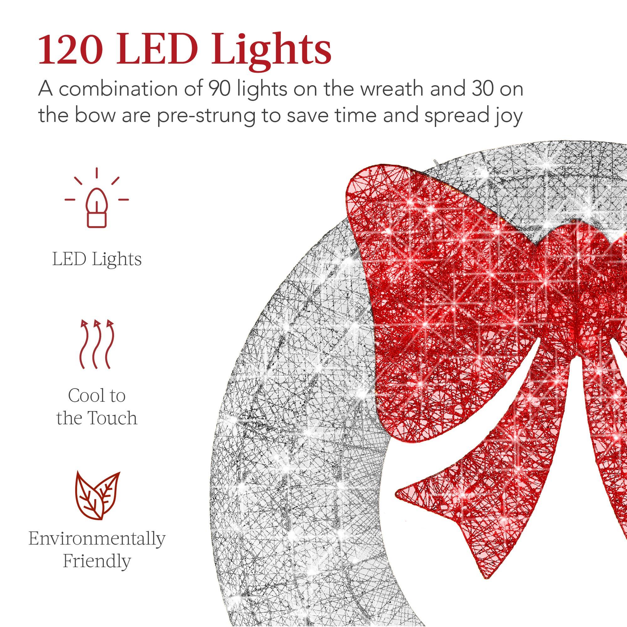 Best Choice Products Best Choice Products 36in Pre-Lit Outdoor Christmas Wreath Decoration, LED Metal Holiday Decor for Home w/ 120 Lights, Bow - Silver/Red