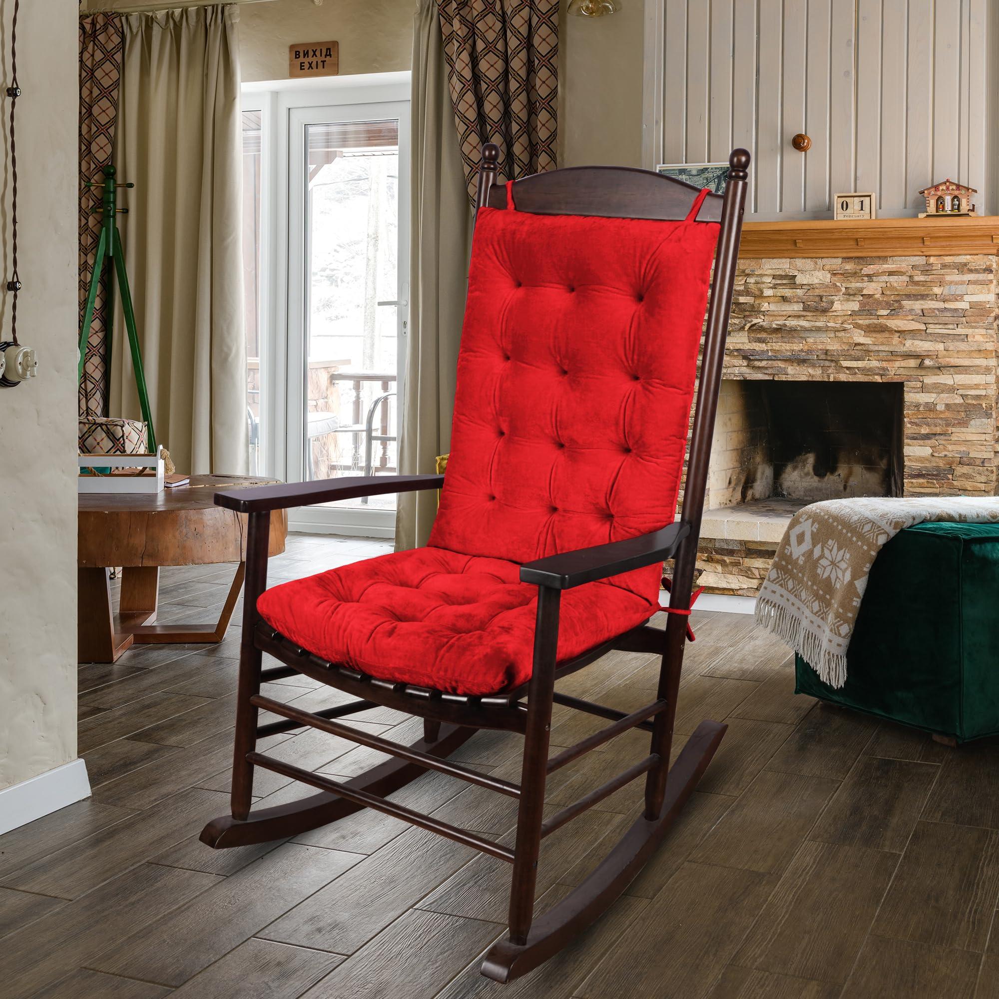 ELFJOY ELFJOY Rocking Chair CushionS Rocking Chair Pads for Wooden Rocking Chair Cushion for Rocking Chair Premium Tufted Back and Seat Cushion 2 piece Set (Red)