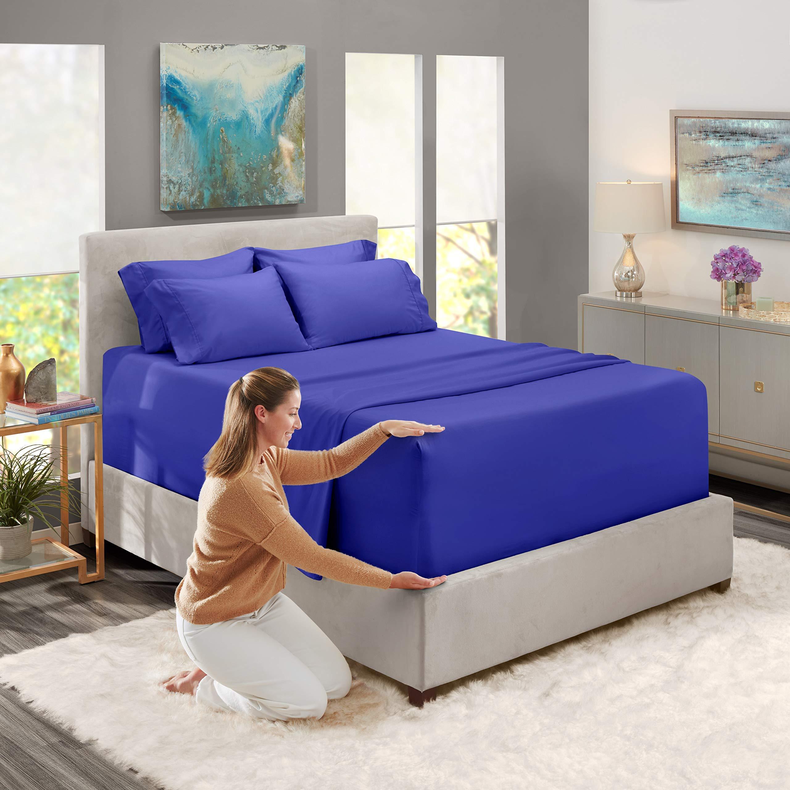 Good Night Bedding King Size Sheet Set - 7 Piece Set - Hotel Luxury Bed Sheets - 21\" Deep Pockets - Easy Fit - 100% Cotton 800 Thread Count Breathable & Cooling Sheets - Royal Blue Bed Sheets - King Sheets
