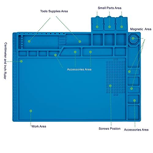 HPFIX Premium Heat Resistant 932F Blue Magnetic Repair Work Mat Large Silicone Soldering Mat for Soldering, Electronics, Computer Cellphone Repair, BGA Soldering Gun Iron Workbench Protection