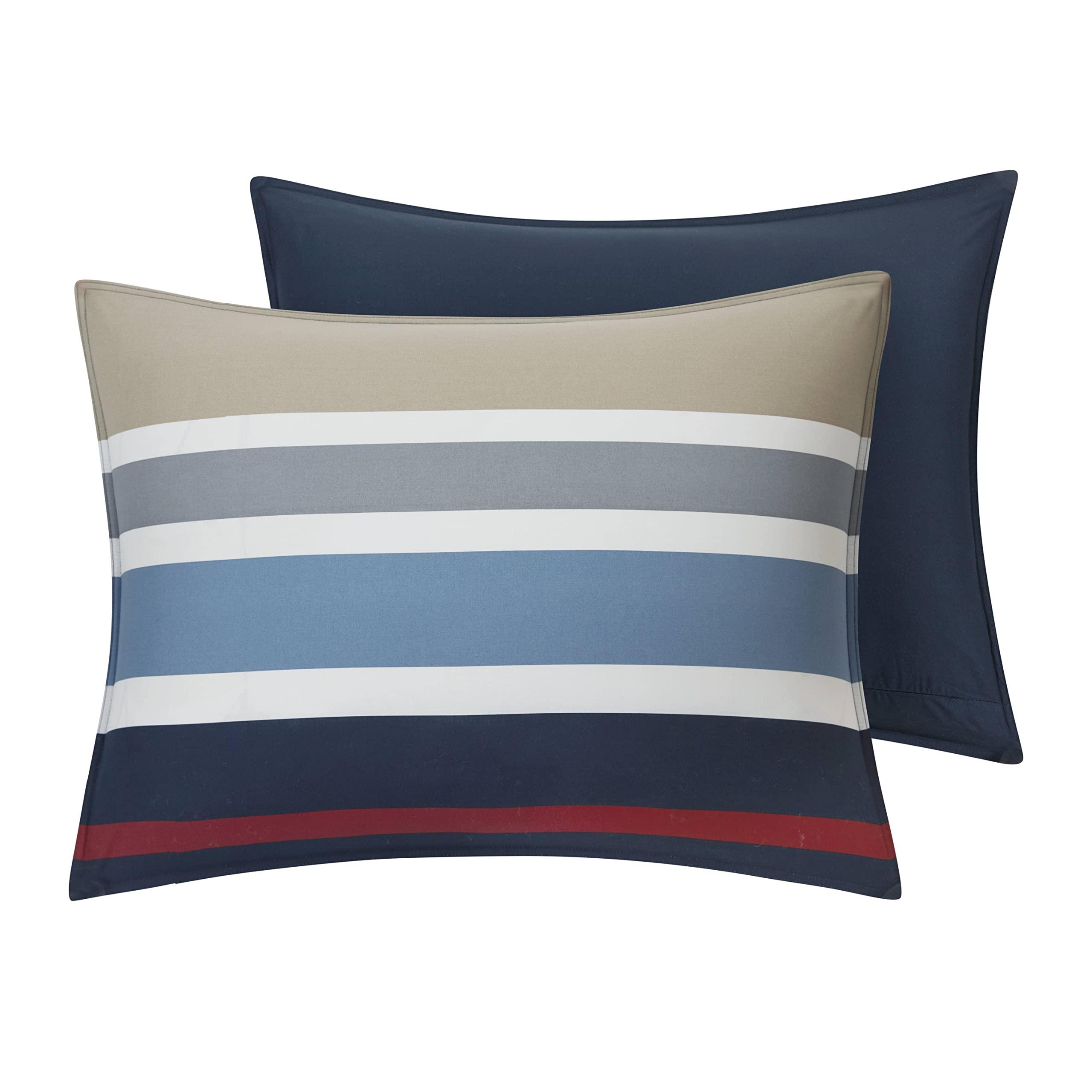 Nautica Nautica - Queen Duvet Cover Set, Cotton Reversible Bedding with Button Closure, Stylish Home Decor (Bradford Navy/Khaki, Queen)