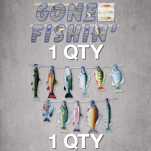 Havercamp Havercamp Gone Fishin String Hanging Banner for Fish Fry, Bass Fishing, Freshwater Pond & Salt Water Tournament Fishing Decorations